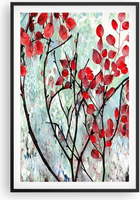 Produktbild von Gerahmtes Poster - Schwarzer Rahmen - Rot Blätter Zweige - 61x91,5 cm - Wand Bild - Wanddeko - Wandbilder - Kunstposter - Wandposter - Bilderrahmen - Bilder - Kunstdruck - P2BPA61x91-4508