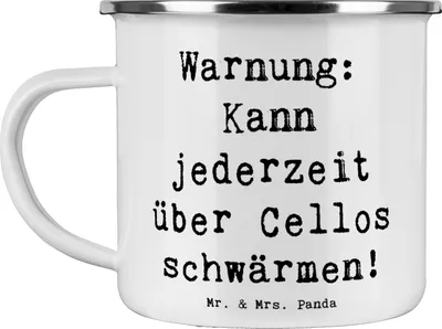 Produktbild von Mr. & Mrs. Panda Teetasse Spruch Cello Schwärmerei - Weiß - Geschenk, Streichinstrument, Musikinstrument, Musik, becher emaille, Lernen, Solo, Pott, Tasse, Teebecher