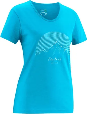 Türkisfarbenes Highball T-Shirt von Edelrid mit Bergmotiv und Schriftzug.