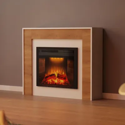 Produktbild von Garlivo Elektrokamin 'PISA  Weiss/ Eiche ' | LED Standkamin in weiss mit Heizung (1500 W) | HxBxT: 92x110x28cm