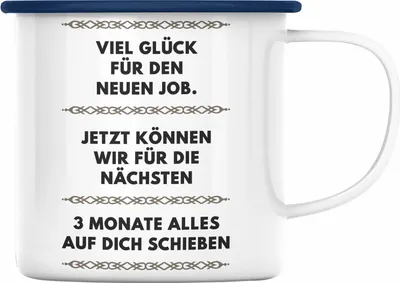 Produktbild von Trendation - Jobwechsel Emaille Tasse Geschenk Kollegin Kollege Lustig Abschiedsgeschenk Sprüche - Viel Glück Für den Neuen Job (Blau)