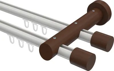 Produktbild von Interdeco Innenlaufstange / Gardinenstange mit Innenlauf Weiß / Nussbaum lackiert, Typ Talent Feta (Kappe), 20 mm Ø 2-läufig, 600 cm