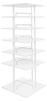 Immagine prodotto di Scaffale girevole per scarpe - Porta scarpe a 6 ripiani - Rotazione a 360° - Struttura in metallo - Per circa 24 paia di scarpe - Torre salvaspazio - Bianco