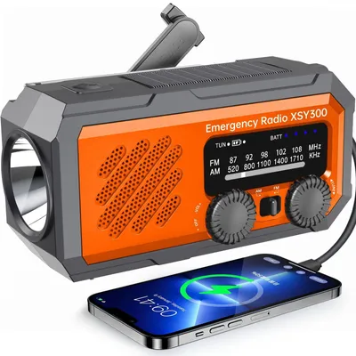 Produktbild von AIORBER Solar Kurbelradio Notfallradio mit Taschenlampe USB Ladefunktion AM FM Radio Outdoor Camping Survival Radio Tragbar mit Handkurbel Orange