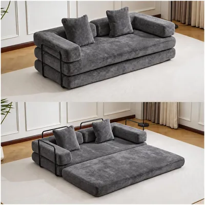 Produktbild von PixelPilot 2-in-1 Schlafsofa, Chenille-Sofa Klappbares, modulares Sofa,Keine Montage erforderlich,Weiches und strapazierfähiges Gäste-Schlafsofa