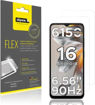Produktbild von 2x Schutzfolie für Doogee Note 56 Folie, 100% Displayabdeckung, dipos Flex