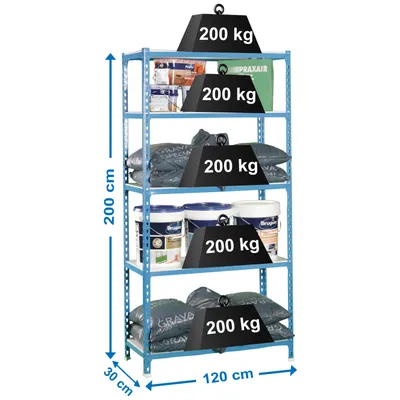 Immagine prodotto di Simonrack scaffale per carichi pesanti SIMONCLICK MEGAPLUS 5 8425437076831 blu, bianco 120,0 x 30,0 x 200,0 cm