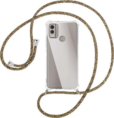 Produktbild von Handykette Backcover-Schutzhülle mit Band (Metall silberfarben) für Nokia C22 4G (6.5'') - braun+beige