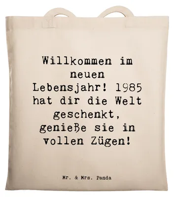 Produktbild von Mr. & Mrs. Panda Schultasche Spruch 1985 Geburtstag - Transparent - Geschenk, Glückwunsch, Geburtstagsjahr, Geburtstagsgeschenk, Beutel, Happy Birthday, Tote Bag, Alter
