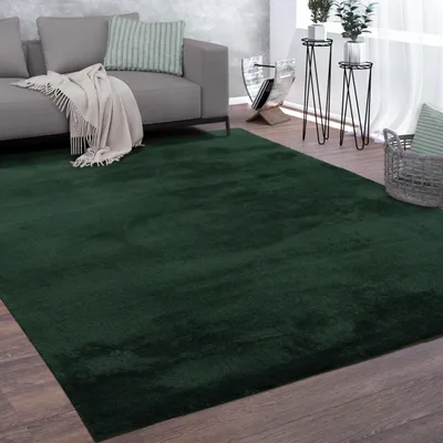 Produktbild von Waschbarer Teppich Wohnzimmer Kurzflor Einfarbiger Moderner Stil Weich grün Petrol Grösse 120x170 cm