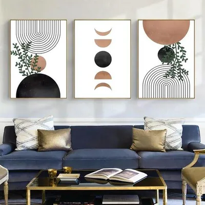 Productafbeelding van Unyqoos® Set van 3 abstracte geometrische lijnenkunst posters op canvas, wanddecoratie voor de woonkamer, 50 x 70 cm
