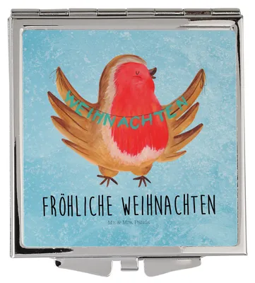 Produktbild von Mr. & Mrs. Panda Kosmetikspiegel Rotkehlchen Weihnachten - Eisblau - Geschenk, Schminkspiegel, Frohe, Mini Spiegel, Heiligabend, Taschenspiegel, Winter, Weihnachtsmotiv