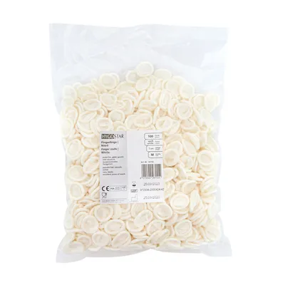 Produktbild von SELVA Fingerlinge Nitril, glatt, gerollt, elastisch, puderfrei, allergikerfreundlich, bedeckt nur jeweils einen Finger, sehr gutes Tastempfinden, Größe:Large, Farbe:Weiß