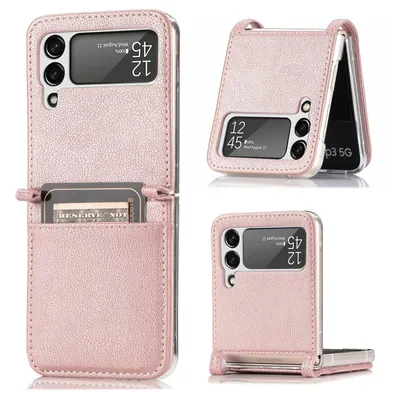 Immagine prodotto di Custodia protettiva per smartphone, compatibile con Samsung Galaxy Z Flip 4 5G, con portafoglio per carte, realizzata in TPU, colore: rosa