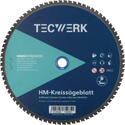 Obrázek produktu pro List pro stolní/kapovou kotoučovou pilu Auen – 355 mm, počet zubů 80, HLTCG, otvor 25,4 mm, šířka řezu 2,6 mm