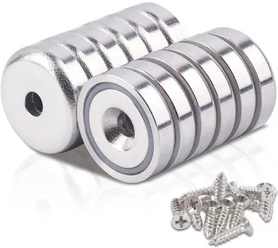 Produktbild von Neodymium-Magneten 20 mm 10 kg - Verzonken Magneten - Inbouwpotmagneten - 12 Stuks - Einfach zu Installieren - Neodymium-Stifte