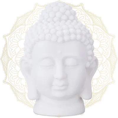 Produktbild von 4 x Buddha Kopf, Kunststoff, Buddha-Figur, HBT: 17x12x10 cm, Zen-Deko für Wohnzimmer & Bad, Feng Shui Deko, weiß