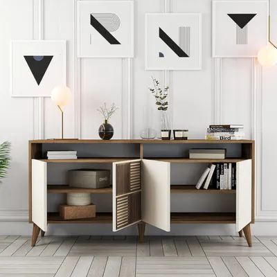 Immagine prodotto di Thuile - Credenza, 160x35x78h cm Bianco Crema, 2 Ripiani