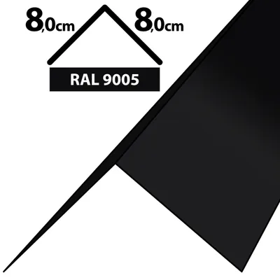 A black angled metal sheet with dimensions and RAL color code indicated.