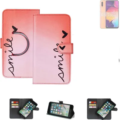 Produktbild von K-S-Trade Schutzhülle Handyhülle kompatibel mit Samsung Galaxy A50 Hülle cover bookstyle Etui ''smile'' rot Standfunktion Kameraschutz (1Stk)