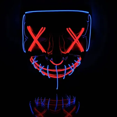 LED-Vollgesichtsmaske, 2-farbig blau-rot, Neonlicht, für Halloween & Karneval