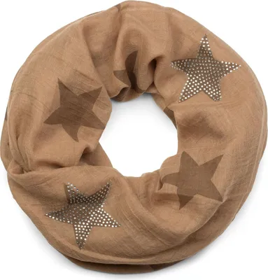 Produktbild von styleBREAKER Loop Schal mit Sterne Muster und edler Strass Applikation, Schlauchschal, Tuch, Damen 01018086