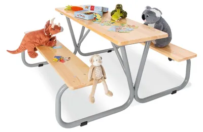 Produktbild von Pinolino Kindersitzgarnitur 'Michel für 6' Vollmassiv: Kiefer, klar lackiert und Metall, grau lackiert