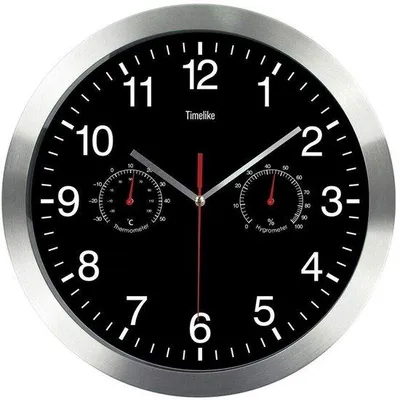 Image de Horloge murale numérique avec affichage de la température et de l'humidité, noire, 30 x 30 x 4 cm, acier inoxydable