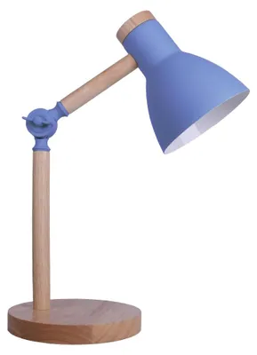 Bureaulamp E-27 Metall/Holz, Blau, 47 cm