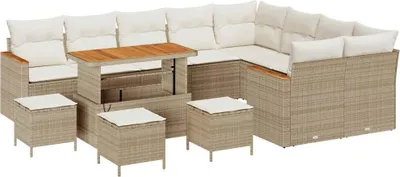 Image de Ensemble de canapés de jardin vidaXL, 13 pièces, couleur beige, en résine tressée, capacité de 9 personnes