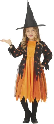 Immagine prodotto di costume da strega ragno arancione per bambina, taglia:98/104