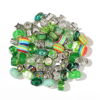 Produktbild von Großlochperlen Glasperlen Charm Mix mit 60 Perlen, Grün