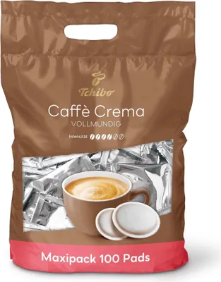 Produktbild von Tchibo Kaffeepads Vorratspack Maxipack, Caffè Crema vollmundig, 100 Stück – 1x 100 Pads (Kaffee, ausgewogen und vollmundig), nachhaltig, geeignet für Senseo Maschinen