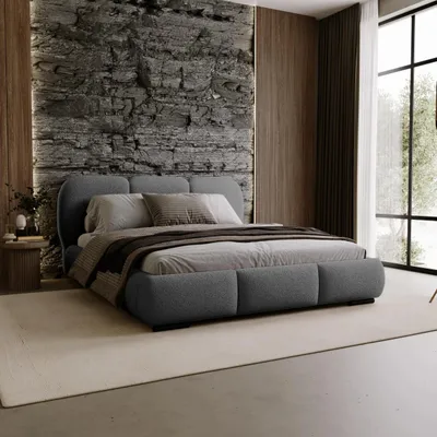 Produktbild von Chilly Möbel Design Bett Savona - Komfort Polsterbett mit weicher Form und Stauraum 180x200 cm / Metallrahmen / Bouclé / Dunkelgrau