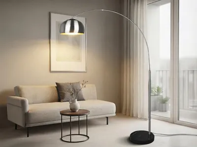 Produktbild von Große Bogenlampe Silber, Höhe 200cm inkl. E27 LED für Wohnzimmer & Esstisch