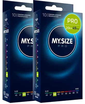 Produktbild von 20 Stück MY.SIZE PRO 49mm ELITE Kondome, schlank, hochgradig reines Vytex Latex für wenig Geruch, super leicht zu öffnen und abzurollen