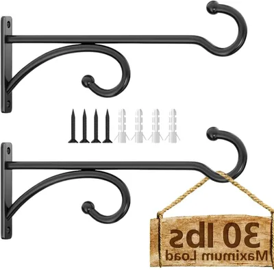 Image de Supports muraux pour plantes, 2 pièces, en métal noir, pour suspension de pots de fleurs, diamètre 20 cm