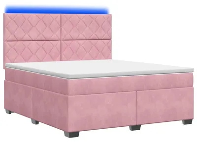 Imagen del producto de Cama con somier y colchón, con cabecero, color rosa, 160 x 200 cm, tapizada en terciopelo