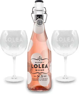 Produktbild von Lolea Set - 2 Ballongläser + Lolea Sangria N°5 ROSE 0,75L (8% Vol) Rosewein Sangria Garnacha- und Tempranillo Trauben- [Enthält Sulfite]