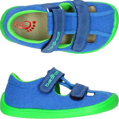 Produktbild von Hausschuhe Sandalen Canvas 3F 3BE25/2R bar3foot super flexi blau barfuß, Klettverschluss