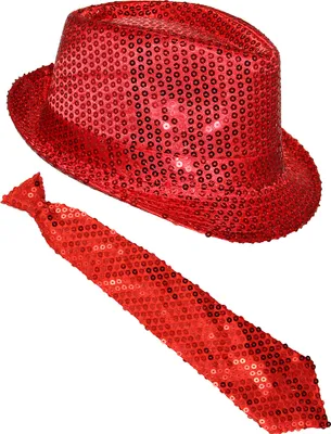 Produktbild von Pailletten Kostüm Set - Rot - Hut & Krawatte