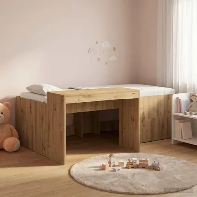 Zdjęcie produktu dla Maison Exclusive – łóżko piętrowe z biurkiem dla dzieci, dąb Artisan, 75 x 190 cm