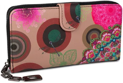 Produktbild von styleBREAKER Geldbörse, bunt, Blumen Mandala Schmetterling Ethno Muster, für Damen, aus 100% PVC, ca. 19x10x3 cm, mit Reißverschluss und Magnetverschluss, vielen Fächern.