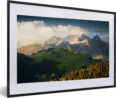 Produktbild von MuchoWow® Gerahmtes Poster Blick über die Schweizer Alpen 60x40 cm - Poster mit Schwarzem Bilderrahmen Wandposter Rahmen Foto Bilder - Schlafzimmer - Plakat in Rahmen - Drucken