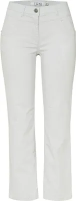 Produktbild von Toni Damen Chino Hose in Grau, unifarbenem Design, mit Bund und Gürtelschlaufen