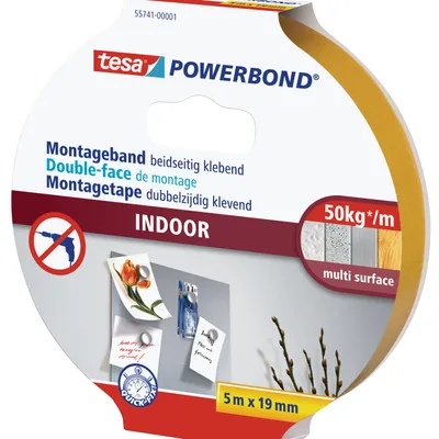 Produktbild von TESA Powerbond INDOOR, Montageband, Weiß, 5 m, Drinnen, Kunststoff, Holz, 2 kg/cm