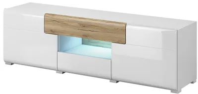 Zdjęcie produktu dla Szafka RTV mała TOLEDO Szerokość 159 cm Biały laminat - san remo/Biały połysk - san remo Helvetia Meble 2494DW41