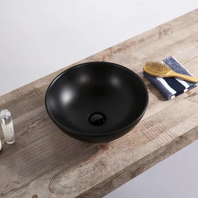 Produktbild von Highline Waschbecken Schwarz Matt aus Keramik als Aufsatzwaschbecken ohne Hahnloch