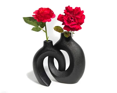 Produktbild von 2-teiliges Vasen Set Blumenvase Dekovase Vase Romantik Design HY2190 Schwarz