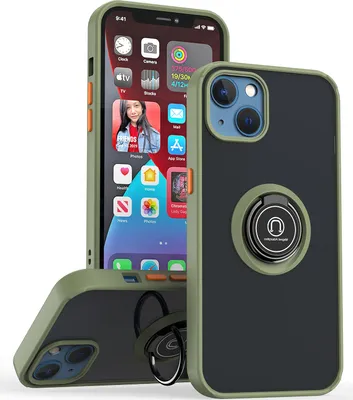 Produktbild von iPhone 13 Hülle, Ring Halter Ständer Matte Transluzent TPU Rahmen Stoßfest Schutzhülle für iPhone 13 Grün